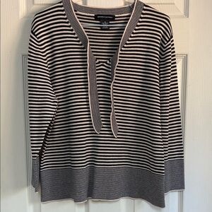 Striped V-Neck Sweater in Black and White